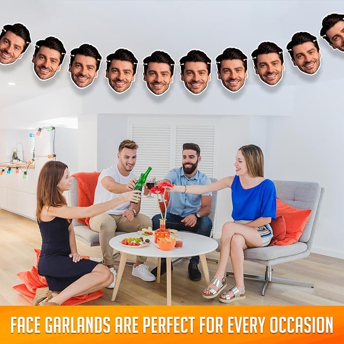 Custom Face Garland Banner – Personalized Photo Head Cutout Party Décor – Funny Custom Bachelorette, Birthday, Wedding, or Graduation Banner – Face Garland by FunPrintsByUSP