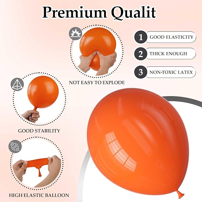 130PCS Orange Balloons, Latex Balloons Different Sizes 18/12/10/5 Inch, Helium Balloons with Ribbon, Party Balloon Set for Birthday Wedding Graduation Anniversary Baby Shower Decorations.