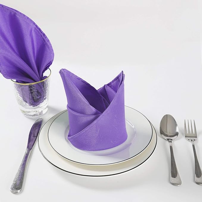 Cloth Napkins 17x17 inch Washable Polyester Dinner Napkins Soft Table Napkins for Wedding Party Dining Banquet(Purple,12PCS)