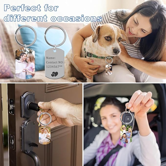 Double Side Custom Keychain with Picture Personalized Engraving Photo Text Customized Gifts for Men Women