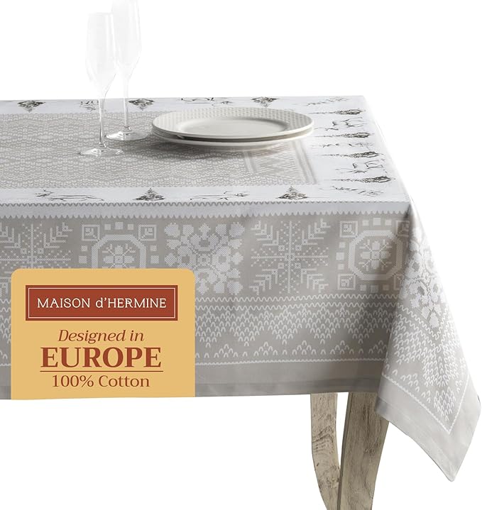 Maison d' Hermine Table Cloth Rectangle Table 100% Cotton 60 x 120 Inches Fall Tablecloth Reusable Everyday Use for Thanksgiving Christmas Decorations Dining Farmhouse Party (Cozy Christmas)