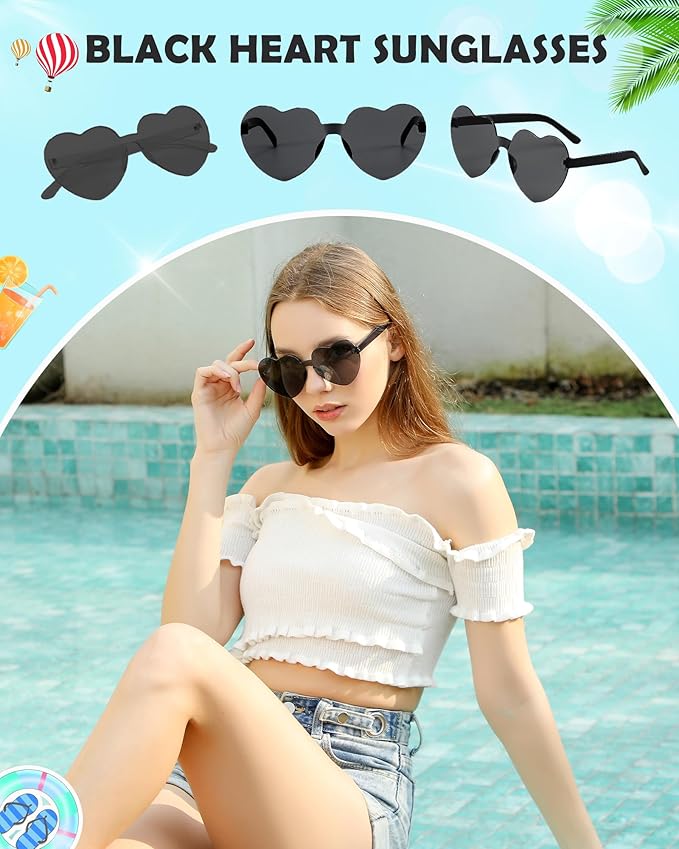 40 Pairs Heart Shaped Sunglasses Bulk, Colorful Rimless Fun Heart Sunglasses for Women Party Favors