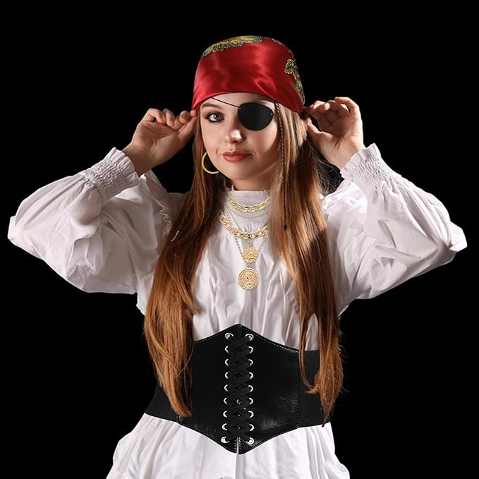 CICOCI Men Pirate Costume Accessories Set for Women Pirate Hat Head Scarf Corset Belt Dress Accessories