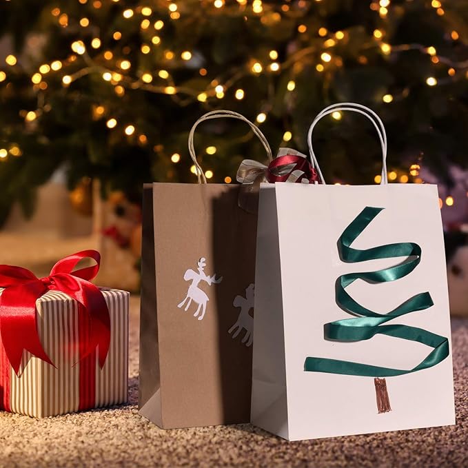 MESHA Kraft Paper Bags 10X5X13 Brown Large Gift Bags with Handles Bulk,200 Pcs Kraft Paper Bag for Small Business,Birthday Wedding Party Favor Bag, Shopping