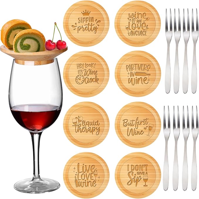 Wine Glass Charcuterie Topper 8 Pcs Wine Glasses Covers Wine Glass Charcuterie Board Bamboo Water Glasses Toppers Wine Accessories for Party, Gatherings, Restaurants, Bars