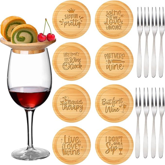 Wine Glass Charcuterie Topper 8 Pcs Wine Glasses Covers Wine Glass Charcuterie Board Bamboo Water Glasses Toppers Wine Accessories for Party, Gatherings, Restaurants, Bars