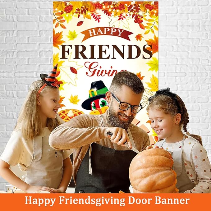 Happy Friendsgiving Decorations Door Cover Banner Large Size for Thanksgiving Friends Giving Themed Party Decorations Indoor Outdoor Supplies 71x35inch