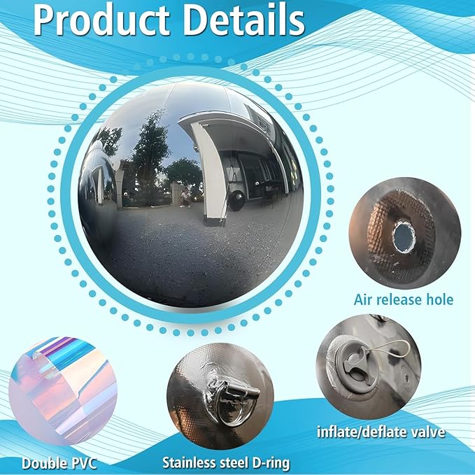Inflatable Mirror Ball Set, 6-Piece Airtight Large Hanging & Standing Inflatable Disco Disco with 1200W Electric Pump for Party, Wedding, Pool, Events