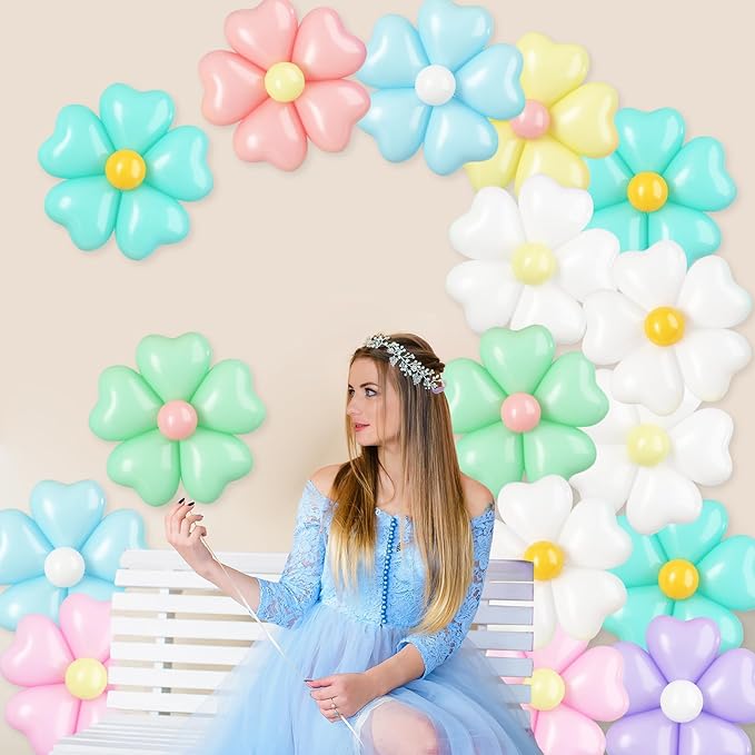 16 Set Flower Balloons DIY Kit,Colorful Heart Balloons Daisy Balloon Flower Heart Shape Balloon Party Decorations for Birthday Valentines Wedding Anniversary