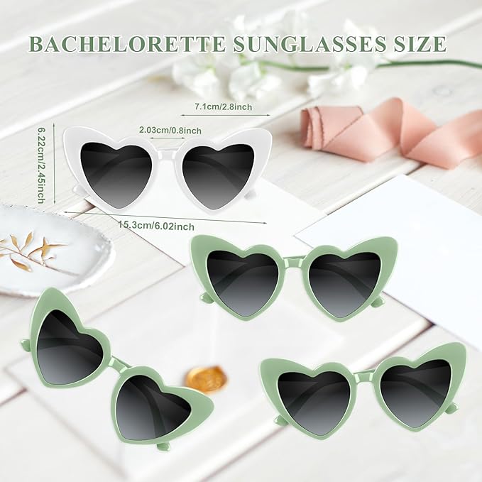 4/6/8/10/12 Pack Bachelorette Sunglasses Heart Sunglasses Vintage Heart Shaped Glasses for Women Bridal Party Wedding
