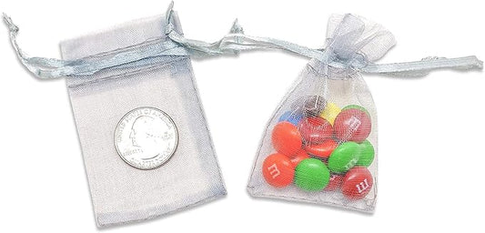 TheDisplayGuys 48-Pack 2" x 2-3/4" Silver Sheer Organza Gift Bags with Drawstring, Jewelry Candy Treat Wedding Party Favors Mesh Pouch