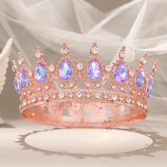 Purple Crown for Women Crystal Tiara and Queen Crown for Girl Wedding Headband for Bride Hair Accessories for Costume Birthday Party Cake Decoration Prom