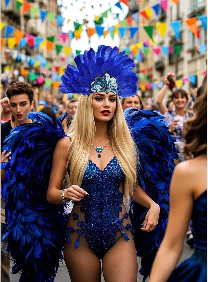 Women's Carnival Feather Headpieces Sequin Headdress for Wedding Masquerade Party Cosplay Feather Headbands
