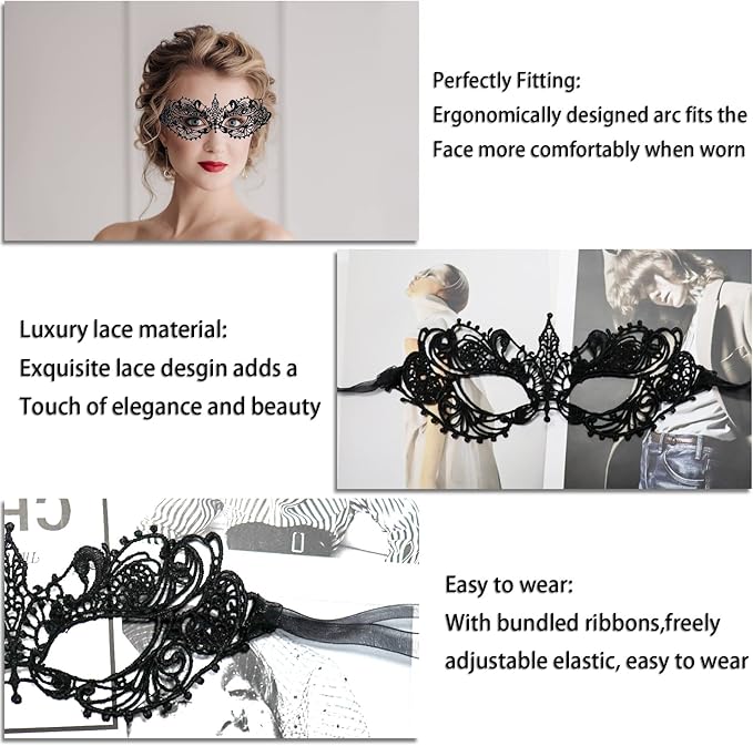 IncreDecor Couple Masquerade Lace Mask Set, Fit for Women and Men Venetian Halloween Masks, Specially for Costume, Mardi Gras