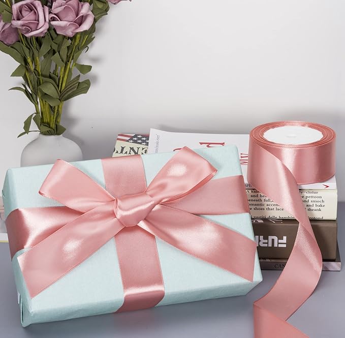 ATRBB 25 Yards 1-1/2 inch Wide Satin Ribbon Perfect for Wedding,Handmade Bows and Gift Wrapping (Rose Gold)
