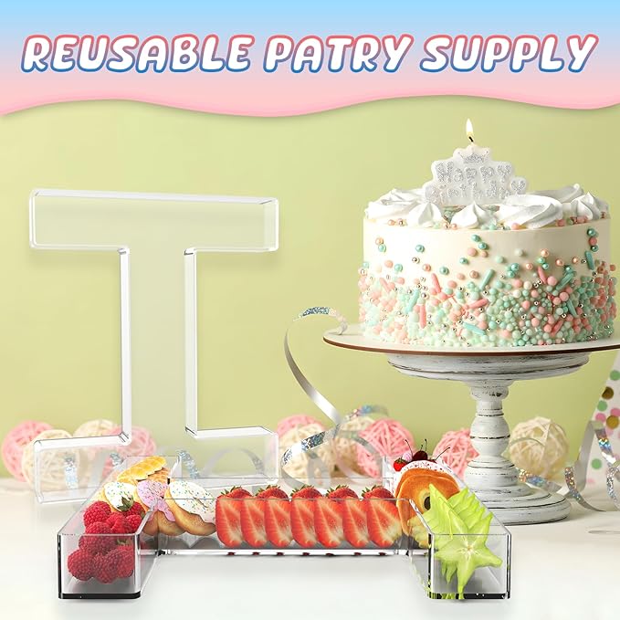 13.8" Extra Large Acrylic Letter Charcuterie Board Box, Reusable Fillable Letter Cake Candy Dish Display Serving Tray for Birthday Anniversary Party Decoration (I)