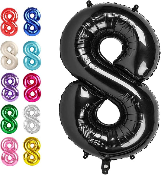 Black Foil Number 8 Balloon 40 Inch, Helium Mylar Eight Numbers 8 18 28 38 48 58 80 88 Birthday Balloons, 8th Black Women Men Anniversary Graduations Party Supplies