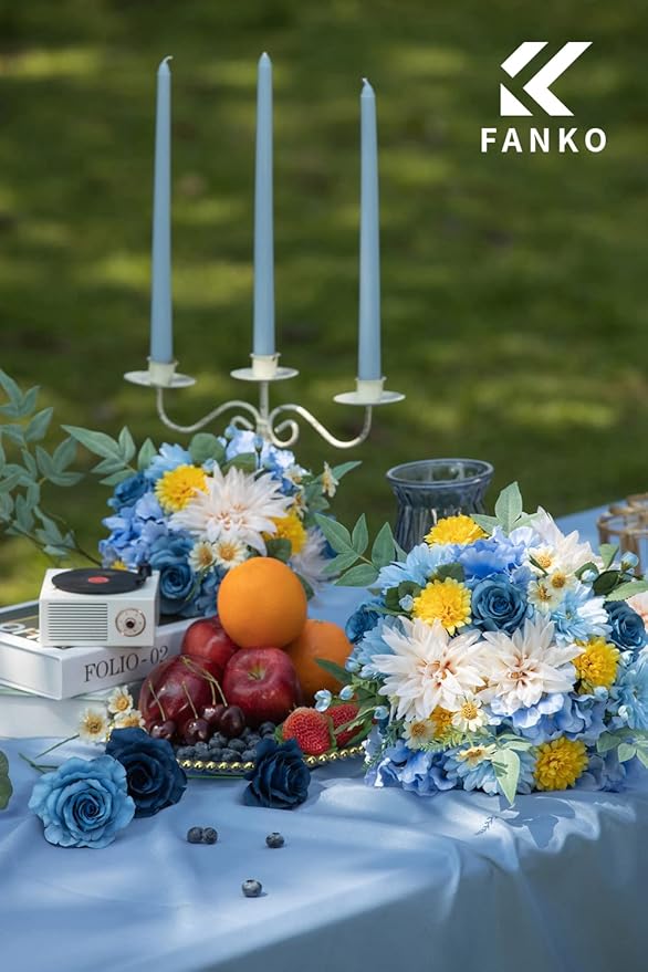 FANKO Rose Artificial Flowers Combo for DIY, Fake Blue Rose Silk Flowers Greenery, Faux Flowers for Wedding Bridal Bouquet, Baby Shower, Table Centerpieces, Floral Arrangement, Party Home Decoration
