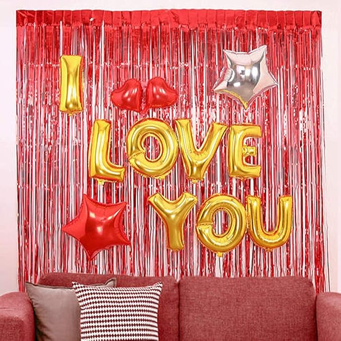 2 Pcs 3.2ft x 8.2ft Shiny Red Metallic Tinsel Foil Fringe Curtains Photo Booth Backdrop for Birthday Wedding Holiday Celebration Bachelorette Party Decorations