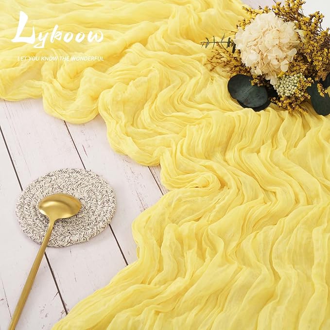 10 Packs Cheesecloth Table Baby Yellow, 10Ft x 35" Light Yellow Rustic Gauze Boho Wedding Table Runner Decoration, Wedding Table Decor Table Cloth for Wedding Party Bridal Shower Table