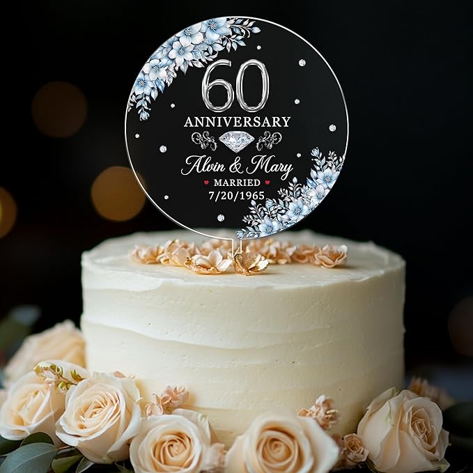 Personalized 60th Wedding Anniversary Acrylic Cake Toppers, 60 th Anniversary Decorations, 60th Wedding Anniversary Decor