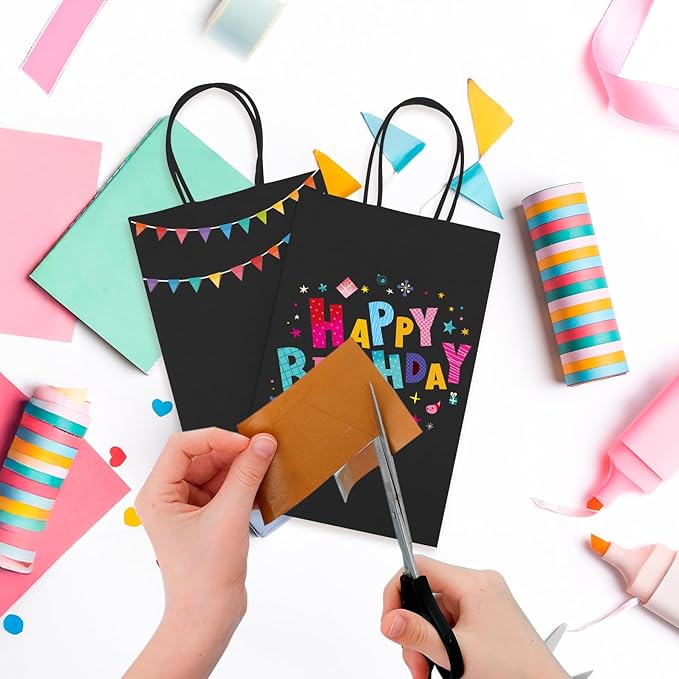 MESHA Black Gift Bags 5.25x3.75x8 Inch Small Kraft Paper Bags with Handles Bulk,100 Pack for Small Business,Wedding Party Favor