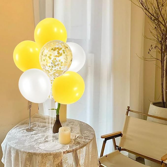6 Set Balloon Stand with Yellow and White Balloons Centerpiece Table Decorations Bee Daisy Sunflower Pary Birthday Bridal Shower Wedding New Years Decorations 2025