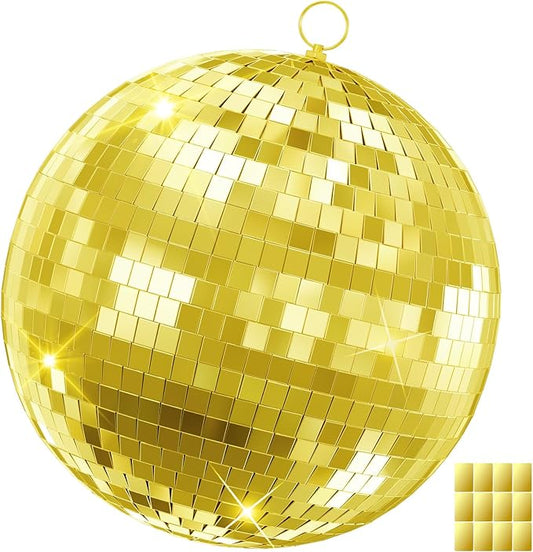 Disco Ball, 12/16/20 Inch Hanging Disco Ball, Mirror Ball for Party Decoration, Wedding, DJ Club, Stage, Birthday, Christmas, New Years Celebration (Golden, 12Inch)