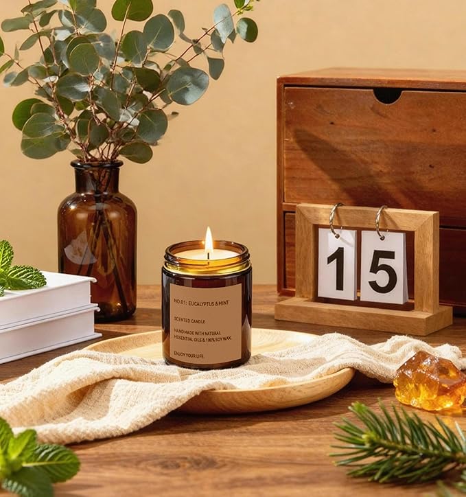 Scented Candle Gift Set, 4 Pack 25oz Soy Wax Candles, Long Lasting Aromatherapy Candles for Home Scented, Ideal Gift for Women – Eucalyptus Mint, Cedar Sandalwood, Smoked Vanilla, Amber Sandalwood