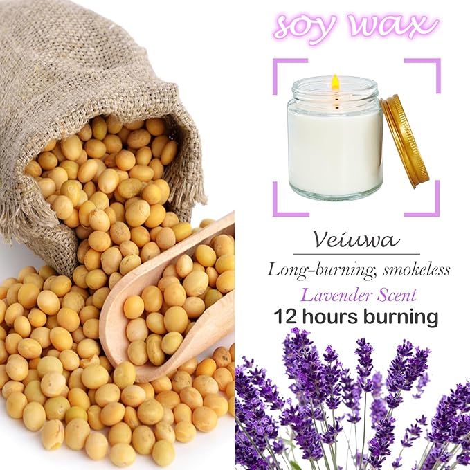 12 Pcs 4 Oz Mini White Soy Candles,Lavender Scented Candles Set,Bulk Aromatherapy Candle,Great Stress Relieving Scented Candle for Girls as a Gift for Birthdays, Weddings and More!