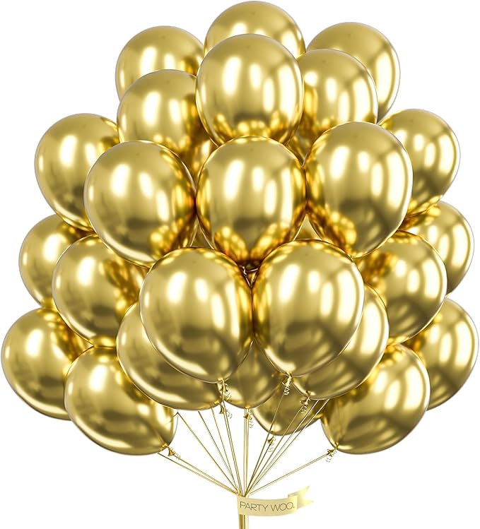 PartyWoo Metallic Gold Balloons 100 pcs 12 Inch Chrome Gold Latex Balloons for Graduation Baby Shower Gender Reveal Christmas Wedding New Year Anniversaries Birthday Party Decorations Gold-G101