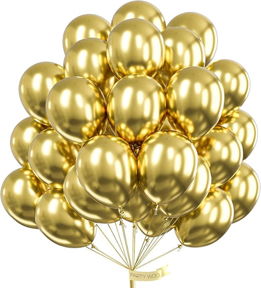 PartyWoo Metallic Gold Balloons 100 pcs 12 Inch Chrome Gold Latex Balloons for Graduation Baby Shower Gender Reveal Christmas Wedding New Year Anniversaries Birthday Party Decorations Gold-G101