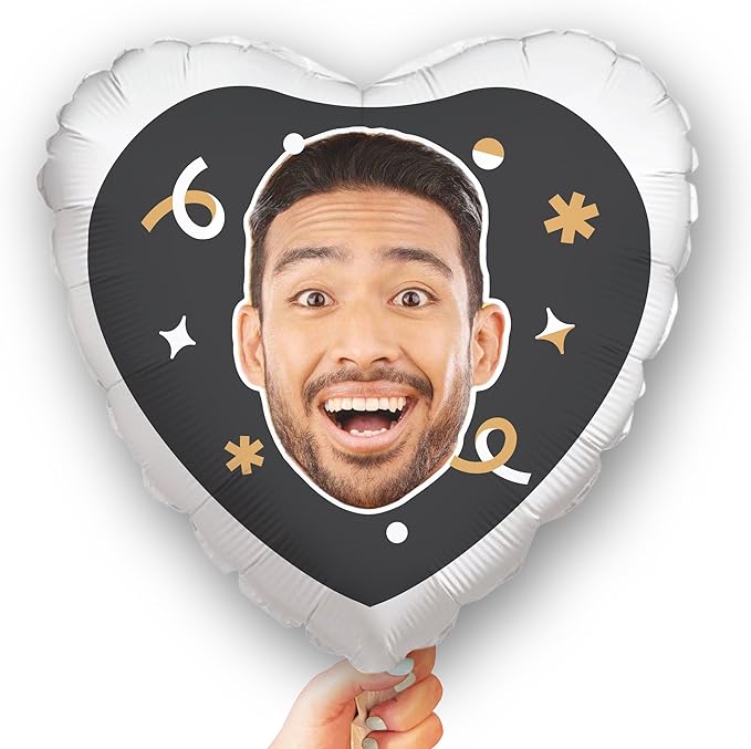 Big Dot of Happiness Personalized Fun Face Photo Black & Gold Heart Balloons, Custom Birthday Balloons, Anniversary Decorations, Bachelorette Party Decor, Double-Sided Mylar Balloon, 1 Piece