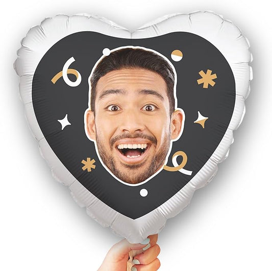 Big Dot of Happiness Personalized Fun Face Photo Black & Gold Heart Balloons, Custom Birthday Balloons, Anniversary Decorations, Bachelorette Party Decor, Double-Sided Mylar Balloon, 1 Piece