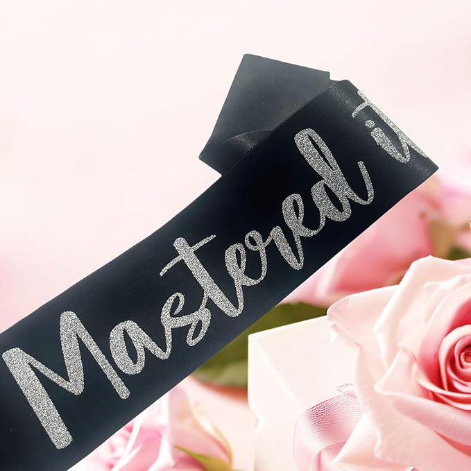 Graduation Mastered It Sash Class of 2025 Glitter Satin Sash for Masters Congrats Grad Decorations Grad Party Supplies,Black Silver