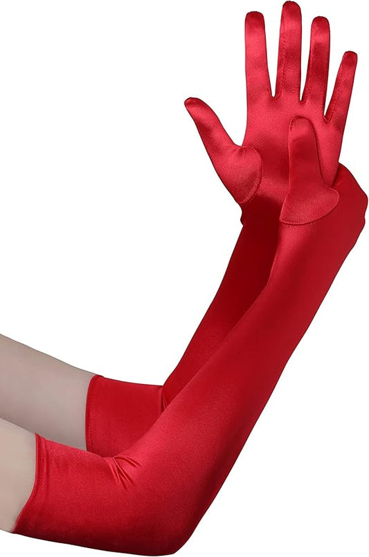 BABEYOND Long Opera Party 1920s Satin Tea Party Gloves Costume Stretchy Adult Size Elbow Length Bridal Gloves