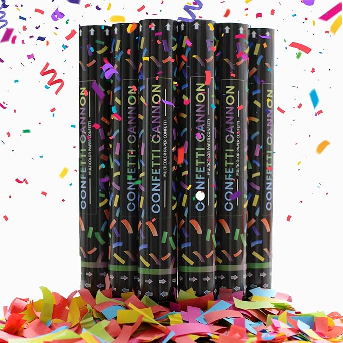 16 Inch [6 Pack] Biodegradable Confetti Cannon Party Poppers Party Supplies, Air Powered | Launches 20-25ft | Celebrations, New Year's Eve,Birthdays,Christmas and Weddings
