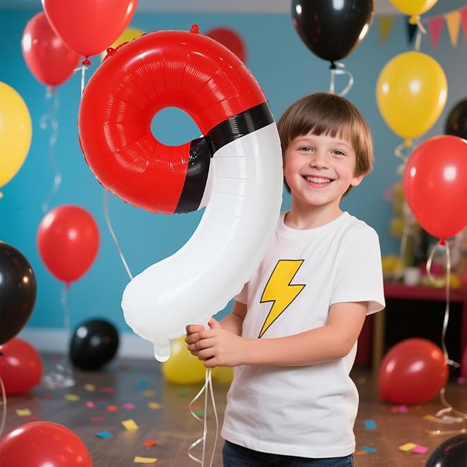 YIIHMEI 40 Inch Number 9 Balloons Birthday Party Decorations, Red and White Theme Large Balloon Decor Supplies for Kid's