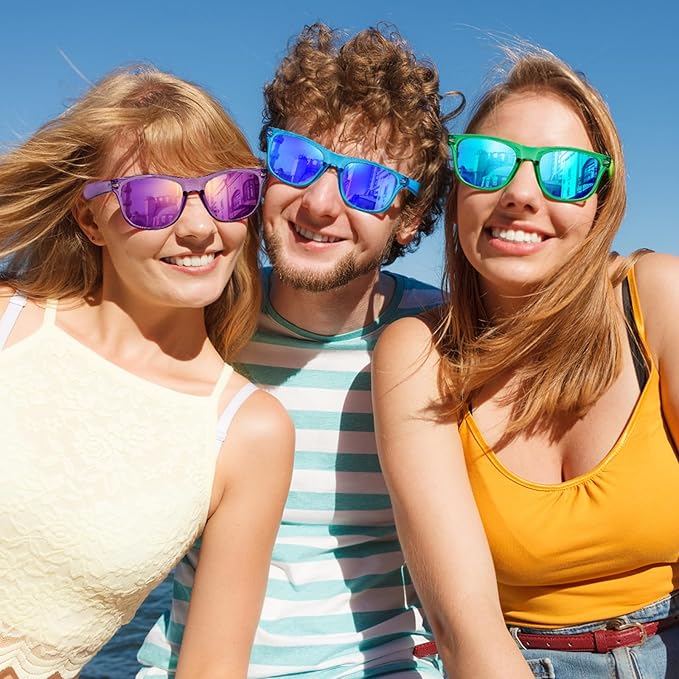 Pibupibu 10/20 Pack Neon Party Sunglasses Bulk,Wholesale Retro 80s Colorful Mirrrored Lens Sunglasses Party Favors