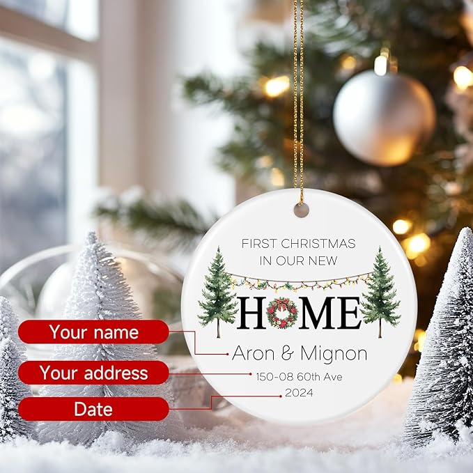 Custom Ceramic Christmas Ornaments with Photo Text - Personalized New Home Christmas Hanging Decorations Decorations
