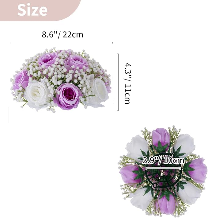 NUPTIO Babys Breath Artificial Flowers: 2 Pcs 8.6 inch Diameter Lilac Fake Rose Ball Arrangement Bouquet Centerpiece for Wedding Tables Event Party Decor
