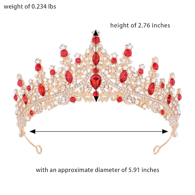 Red Tiara for Women Crystal Queen Crowns Rhinestone Princess Tiaras for Girl Wedding Headband for Bride Hair Accessories for Halloween Costume Birthday Party Prom Mother's Gifts