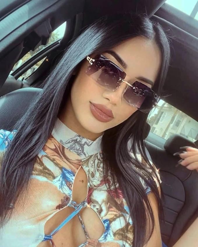FEISEDY Vintage Rimless Sunglasses Rectangle Frameless Candy Color Glasses Women Men B2642