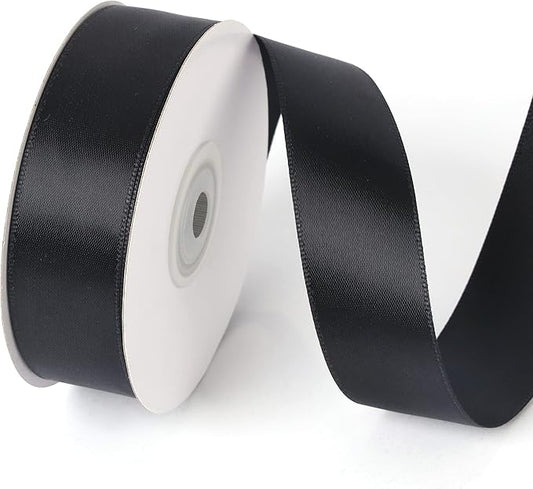 1 Inch x 25 Yards Single Face Solid Color Satin Ribbon Roll, Ribbons Great for Gift Wrapping, Crafts, Wedding Party Decoration, Hair Bows Making and Other Sewing Projects (1" X 25 Yards, Black)