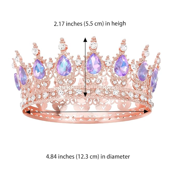 Purple Crown for Women Crystal Tiara and Queen Crown for Girl Wedding Headband for Bride Hair Accessories for Costume Birthday Party Cake Decoration Prom