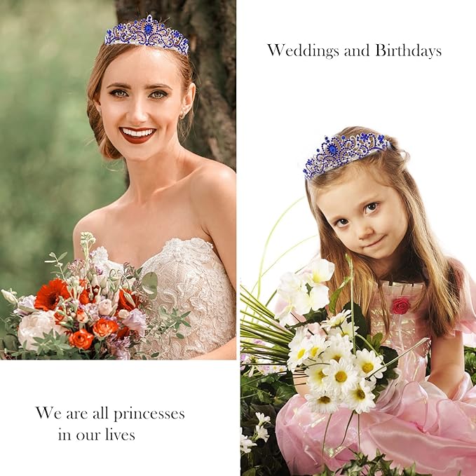 Velscrun Happy Birthday Queen Blue Silver Tiara Crowns for Women, Sash, Party Favors Supplies Gift for Her, 50th Party Decorations, Stuff Accessories