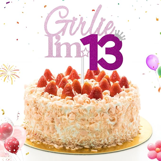 Girlie I'm 13 Cake Topper, 13th Birthday Decorations for Girl, Glitter Funny 13th Birthday Cake Topper, Girlie 13 Year Old Birthday Party Decoration Supplies