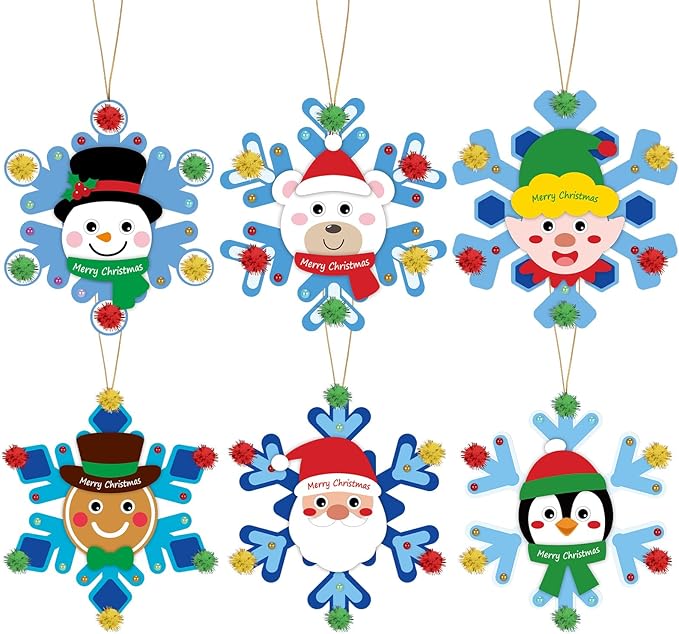 Yexiya 36 Pack Winter Christmas Snowflake Craft Kits for Kids DIY Winter Art Craft Hanging Ornaments Make Your Own Snowflakes Blue White for Xmas Handmade Project Party Favors Holiday Activities Decor
