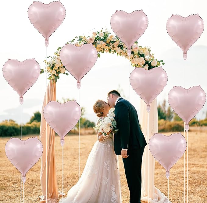 Baby Pink Heart Balloons, 18 Inch, 12Pcs Large Pearl Mylar, Pastel Helium Foil for Boho Girls Women Birthday Wedding Baby Shower Valentines