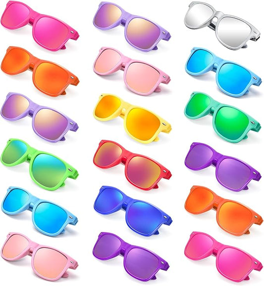 Matcheck 10/18 Pack Neon Colors Party Sunglasses Mirrored lens Colored Glasses Bulk Retro Shades for Unisex Adults Teens